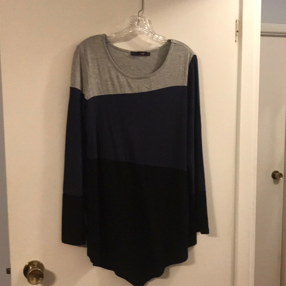 DJT grey/blue/black long sleeve asymmetrical tunic